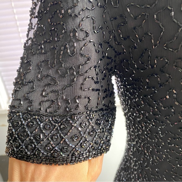 BRILLIANTE BY J.A. Vintage Black Beads Embroidered Silk Maxi Evening Gown Size S - Picture 15 of 15